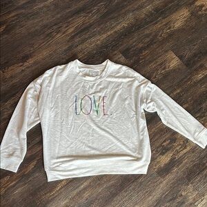 White Sweatshirt with Multicolor 'LOVE' Print